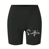 Trend Women Sports Shorts  Simple White Line Letter Graphic Print Tight Shorts High Elastic Comfortable Soft Thin Female Clothes